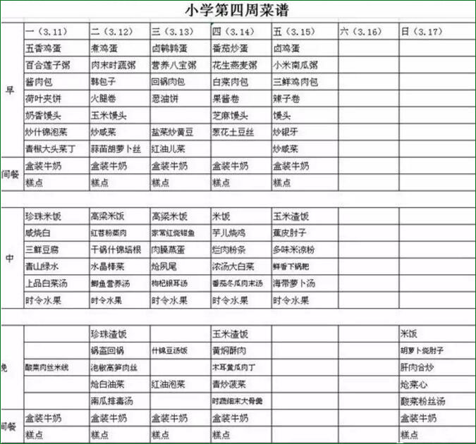 成都七中实验学校食堂菜谱清单